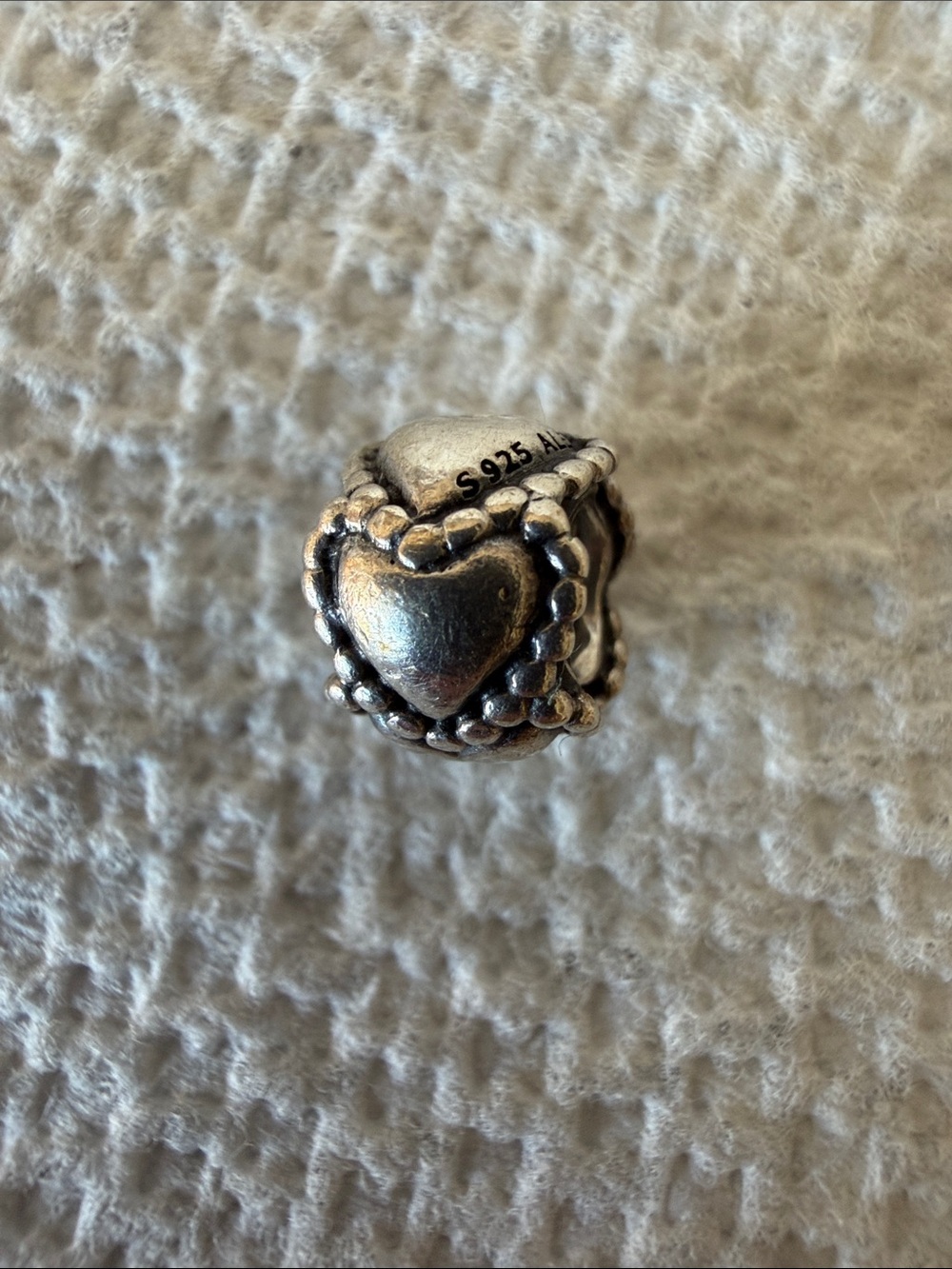Pandora Sterling Silver Heart Bead with Beaded Border